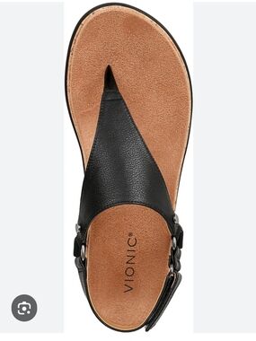 Vionic Black Leather Thong Sandal for Women